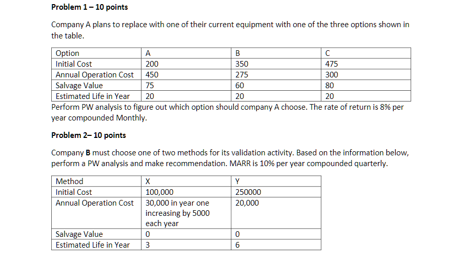  Problem 1 - 10 points Company A plans to replace with