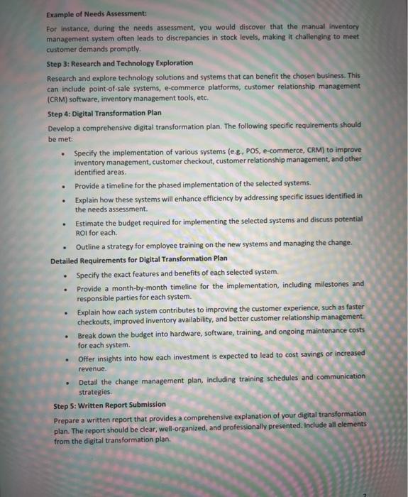 pay more Example of Needs Assessment: For instance, during the needs assessment,