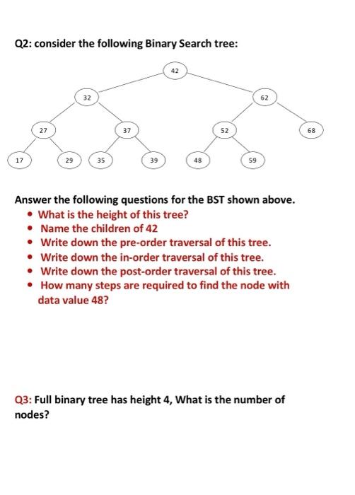  Q2: consider the following Binary Search tree: Answer the following questions