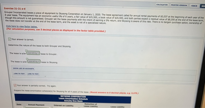  CALCULATOR PRINTER VERSION BACK NE Exercise 21-21 a-d Grouper Incorporated leases