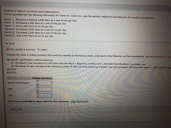  Problem 6-06A al-a2 (Part Level Submission) You are provided with the