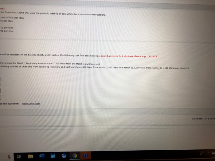 following information for Crane Inc. Crane Inc. uses the periodic method of