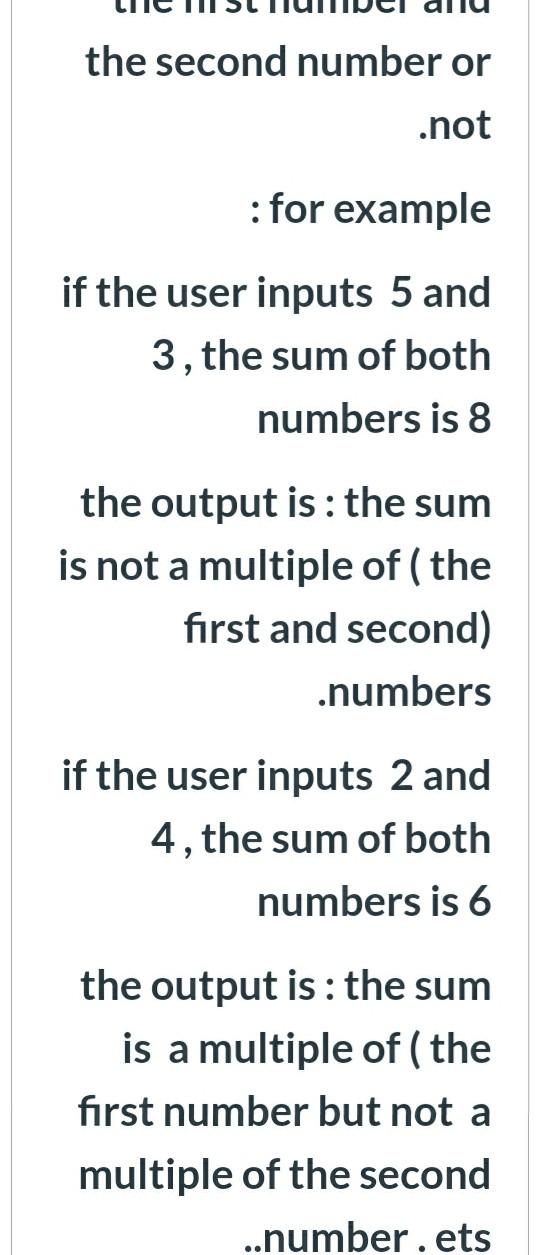 and prints wheather the sum of both numbers is a multiple( )