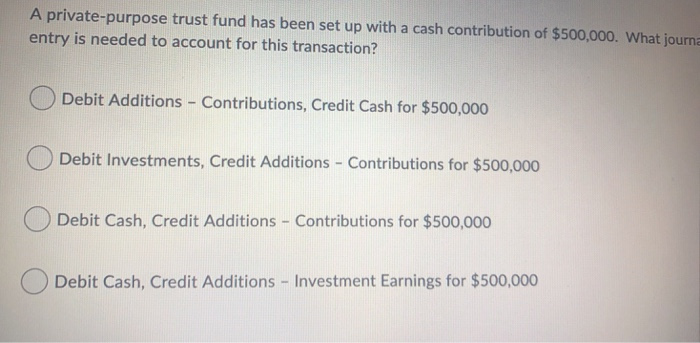  A private-purpose trust fund has been set up with a cash