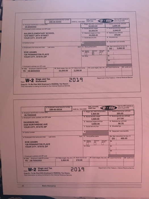 Basic Scenario 7: Evie Adams Using the tax software, complete the tax