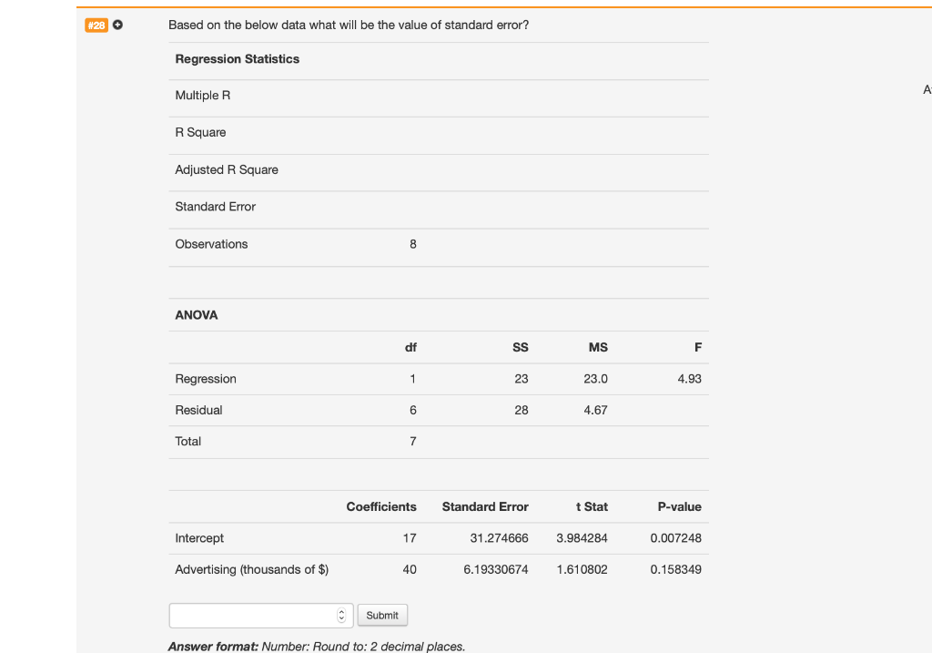  #28 Based on the below data what will be the value