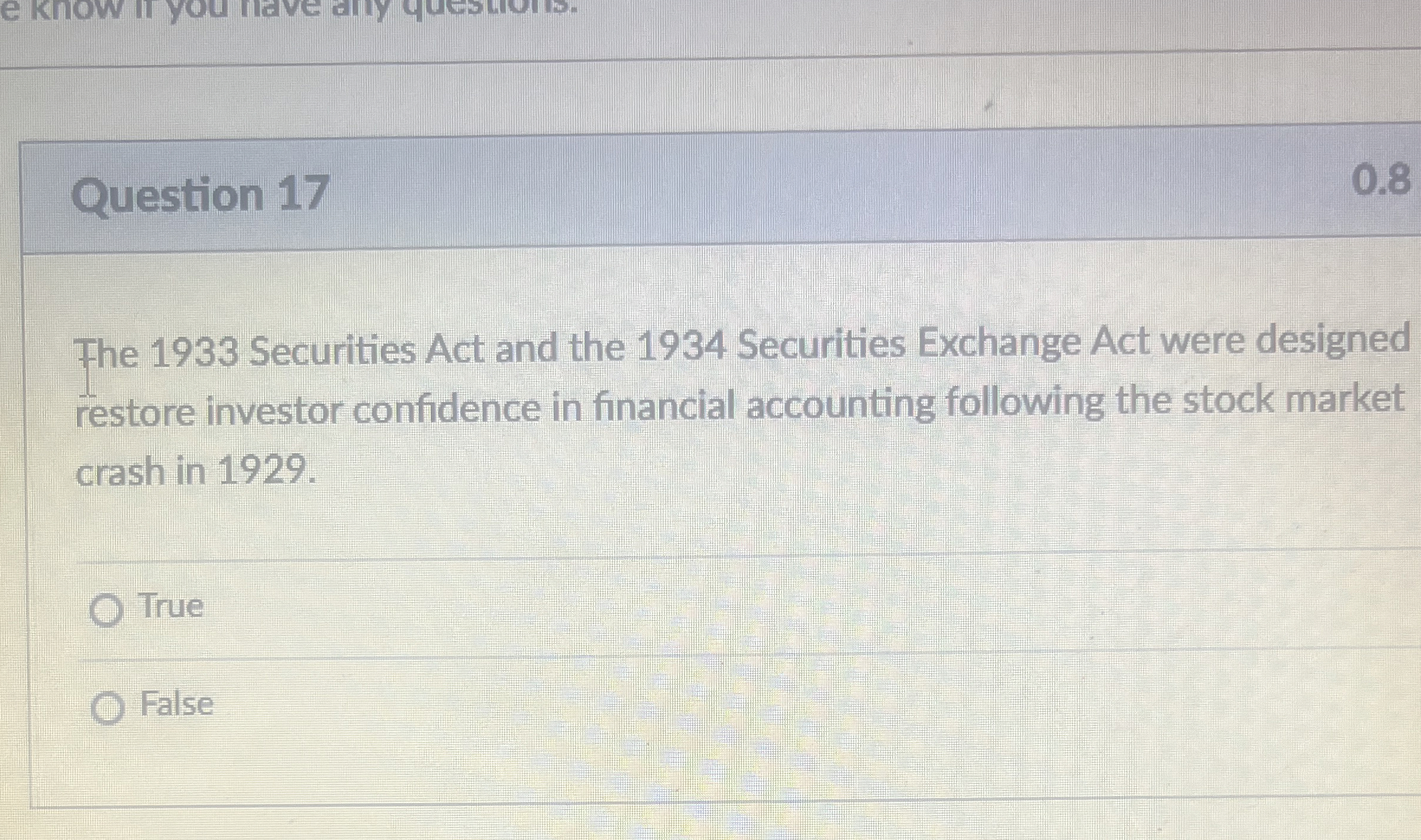  Question 17 The 1933 Securities Act and the 1934 Securities Exchange