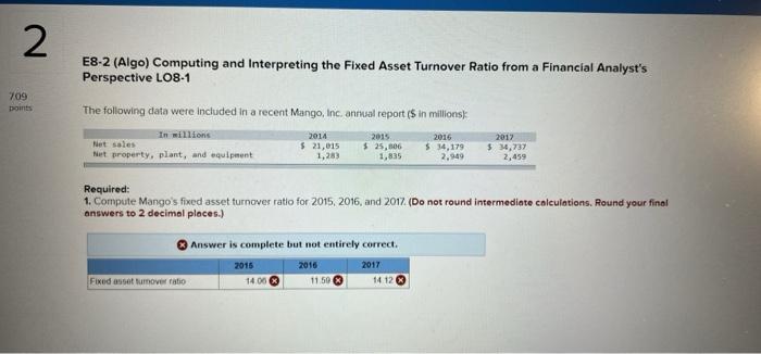  2 E8-2 (Algo) Computing and Interpreting the Fixed Asset Turnover Ratio