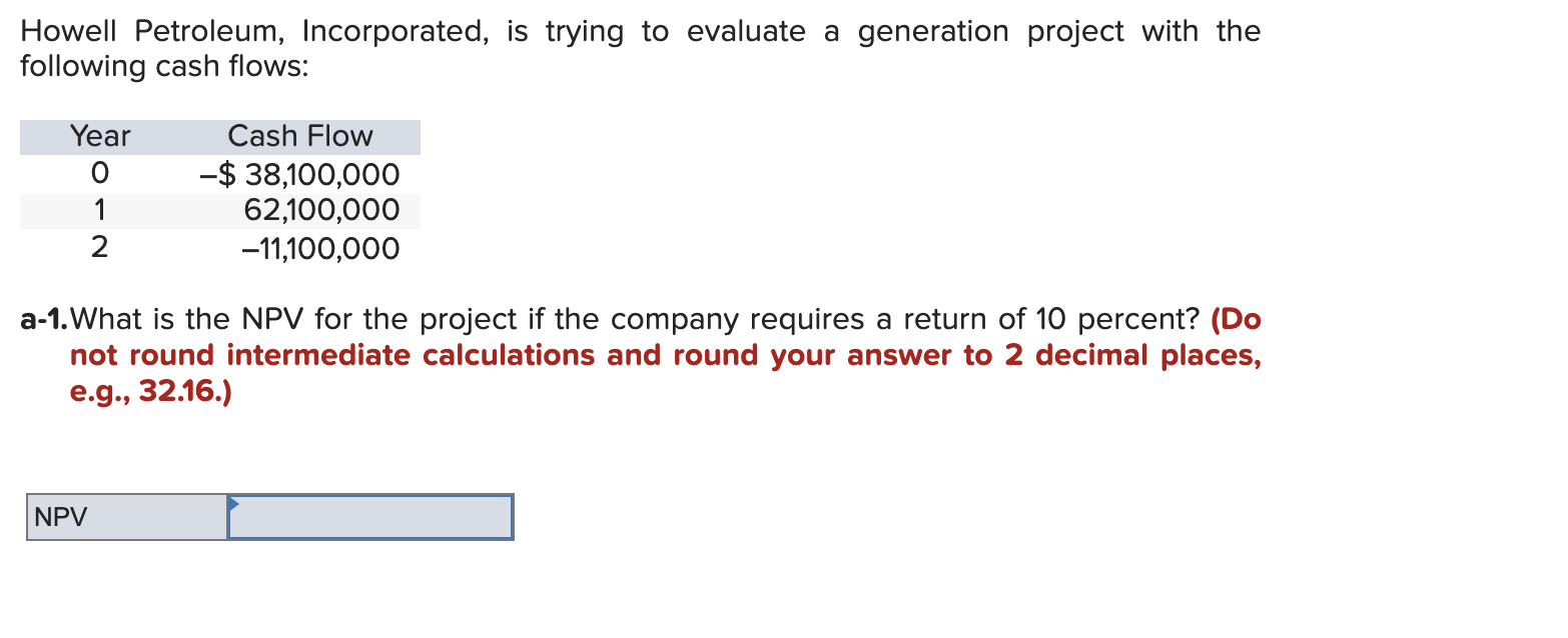 Howell Petroleum, Incorporated, is trying to evaluate a generation project with