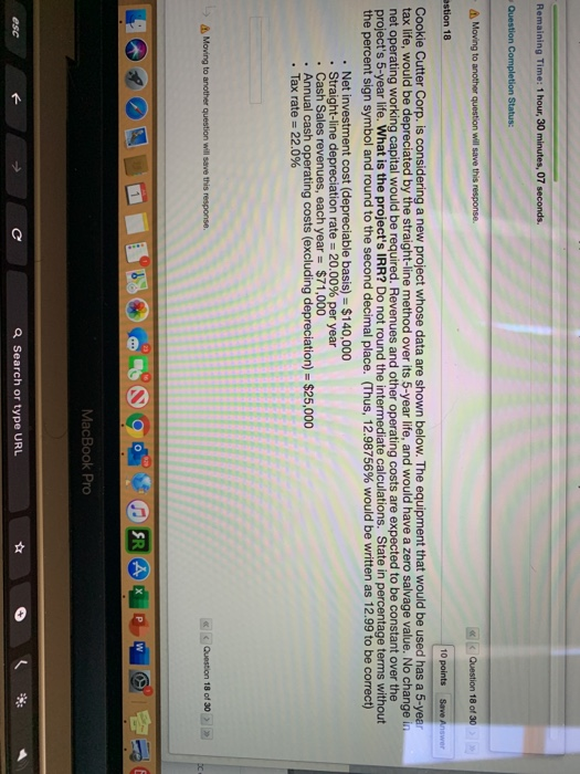  Remaining Time: 1 hour, 30 minutes, 07 seconds. Question Completion Status: