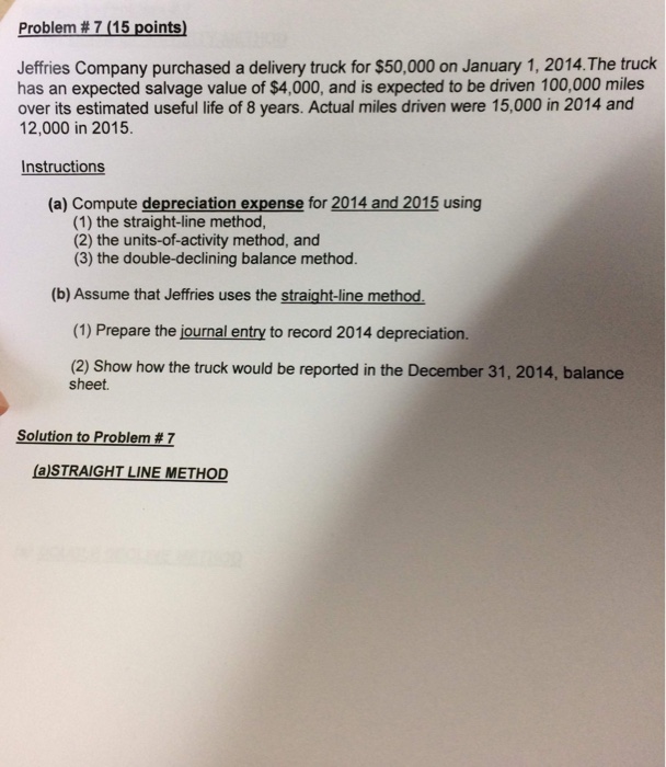  Problem # 7 (15 points) Jeffries Company purchased a delivery truck