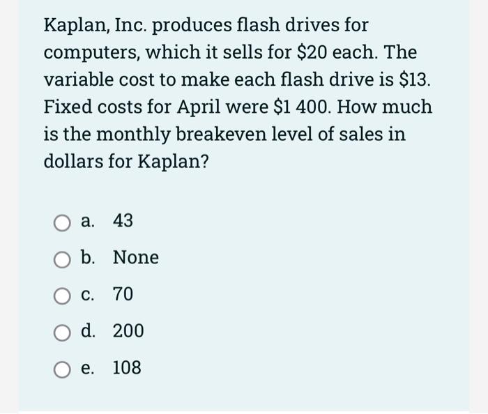  Kaplan, Inc. produces flash drives for computers, which it sells for