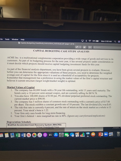  Go Tools Window Help Capital Budgeting Case Study instructions. Individual.pdf (page