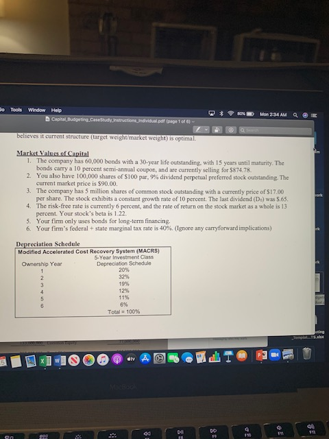 1 of 6) 80% Mon 2:33 AM a CAPITAL BUDGETING CASE STUDY