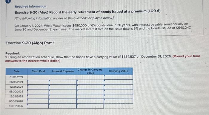  make it in chart as displayed 9-9 Required information Exercise 9-20