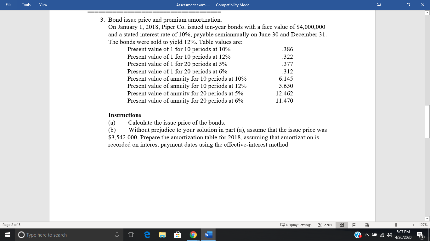 File Tools View Assessment exam== - Compatibility Mode 0 - 0