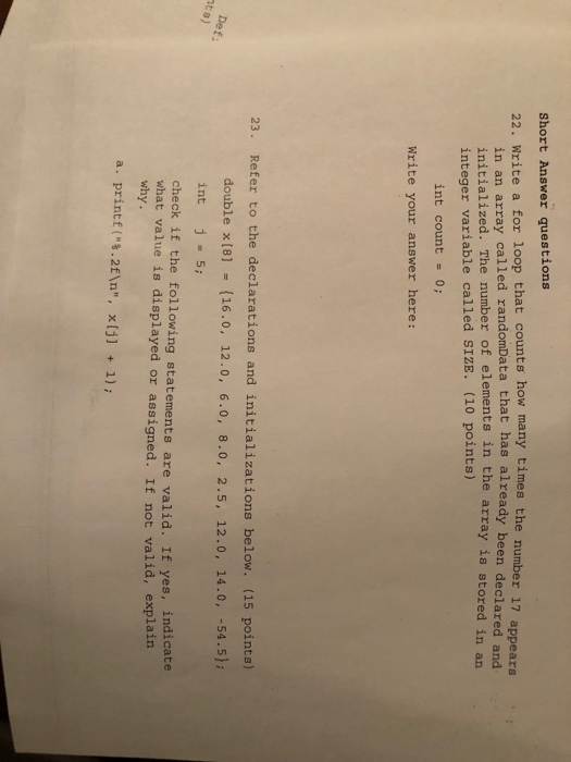  In a C program Short Answer questions counts how many times