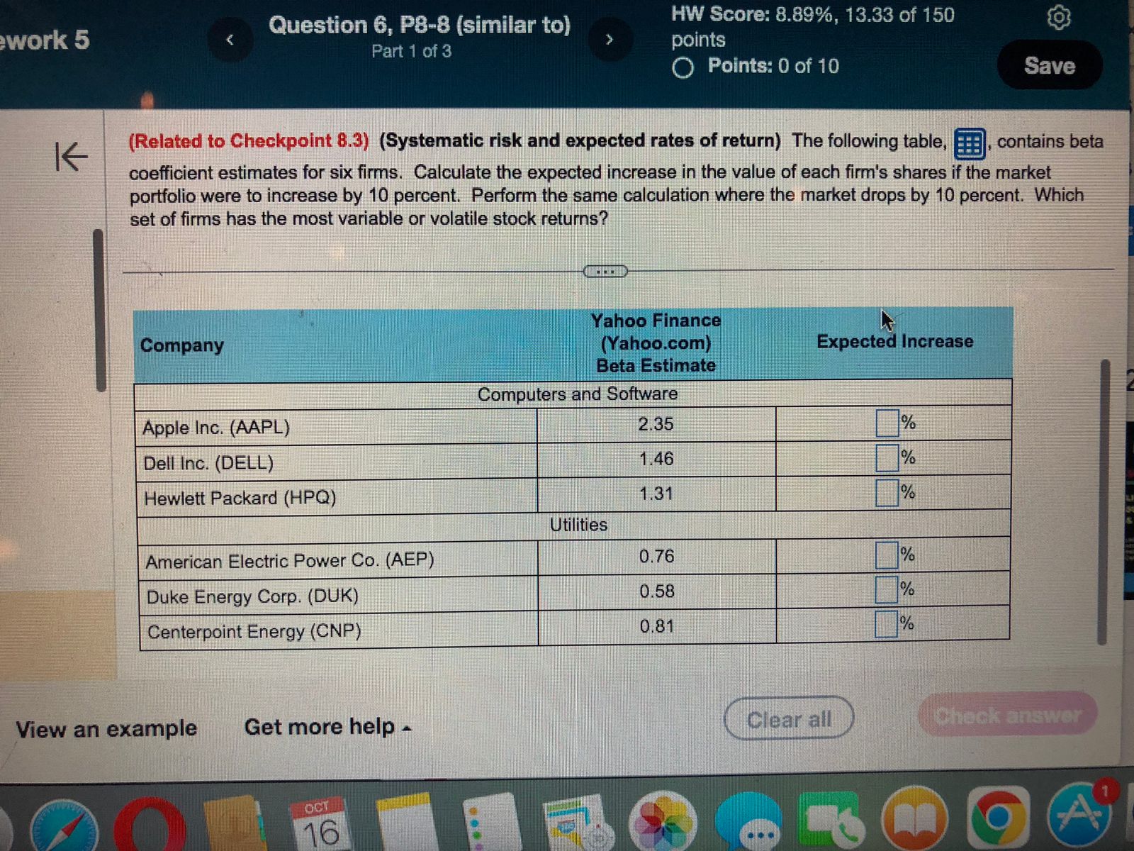 Finance please help :) (Related to Checkpoint 8.3) (Systematic risk and expected