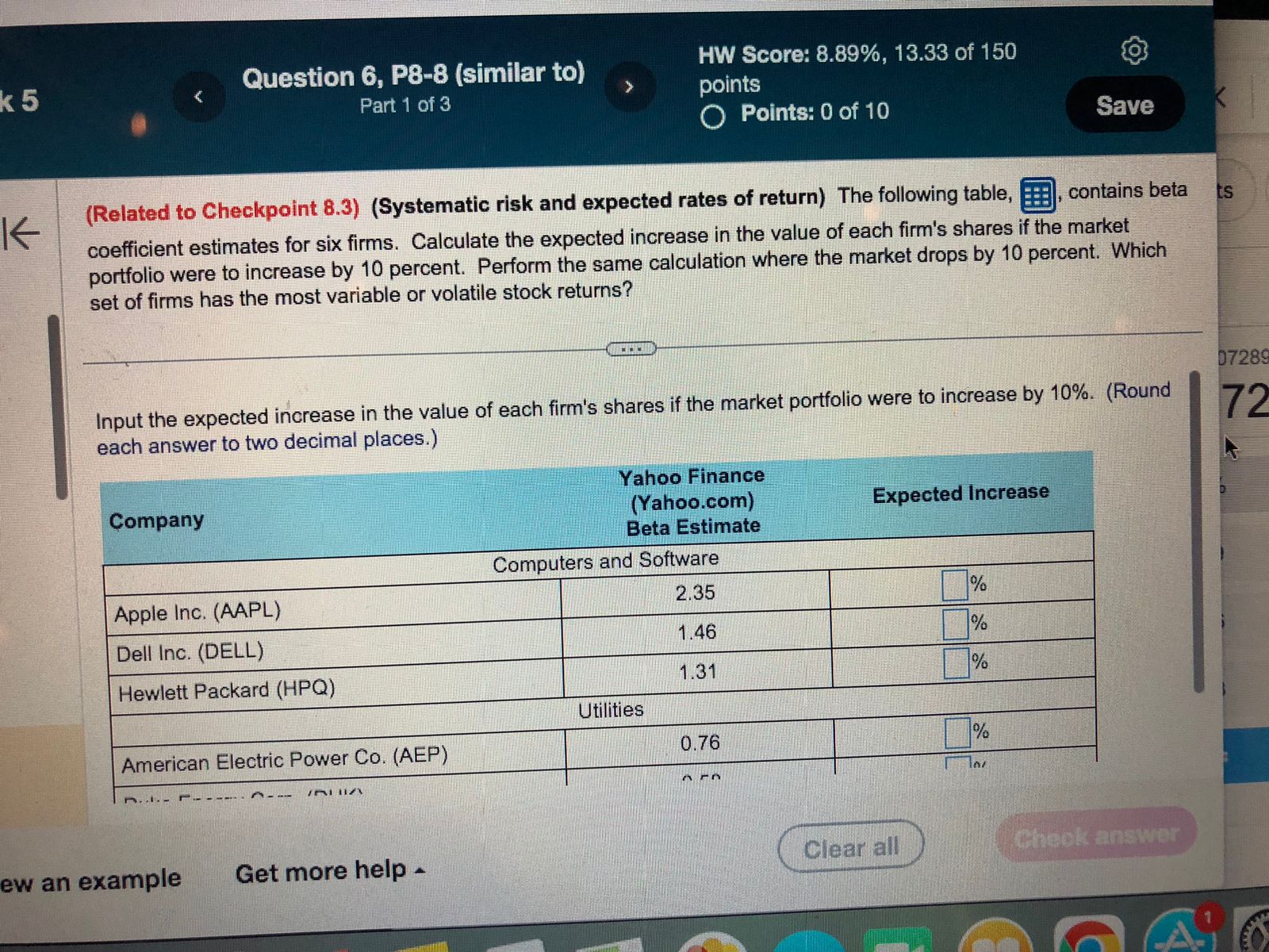 rates of return) The following table, , contains bet: coefficient estimates for