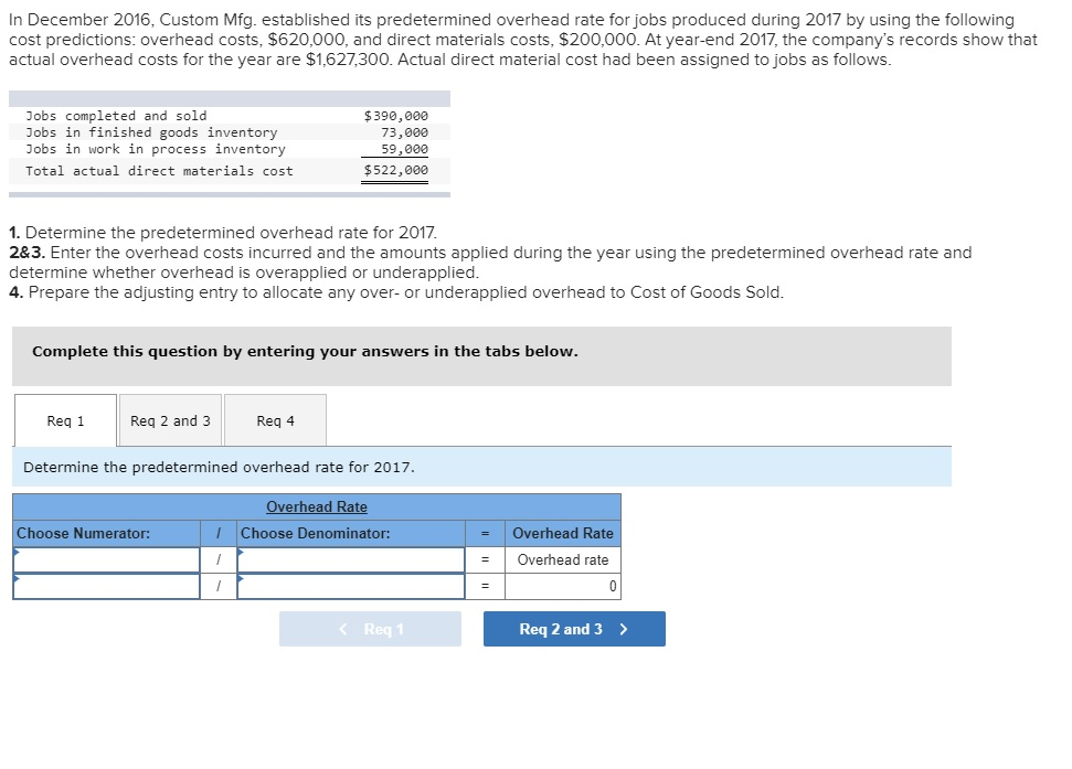  In December 2016, Custom Mfg. established its predetermined overhead rate for