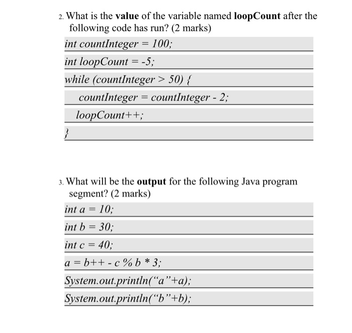  2. What is the value of the variable named loop Count