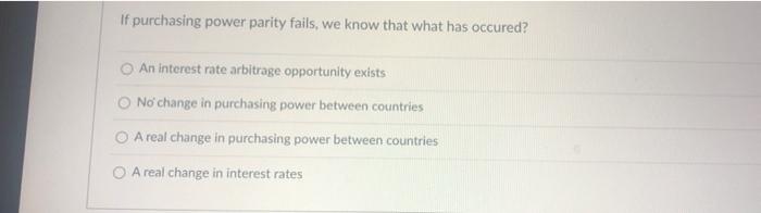 HELP PLEASE!! If purchasing power parity fails, we know that what has