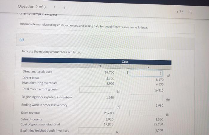  Question 2 of 3 > -/33 Current Attempt in Progress Incomplete