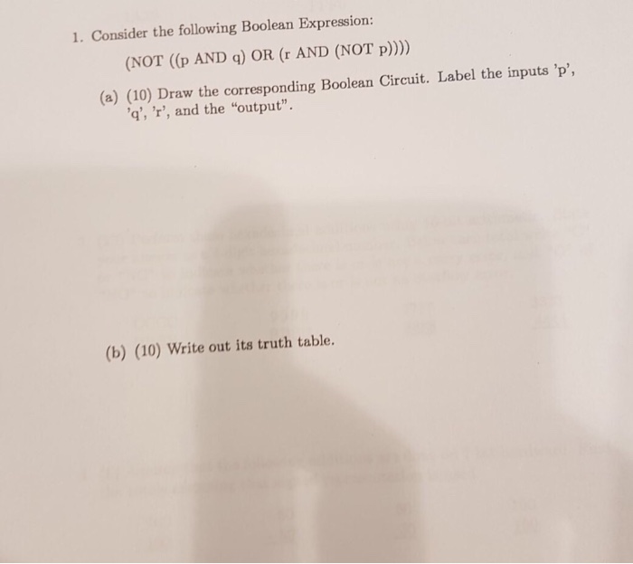  1. Consider the following Boolean Expression: (NOT (p AND q) OR