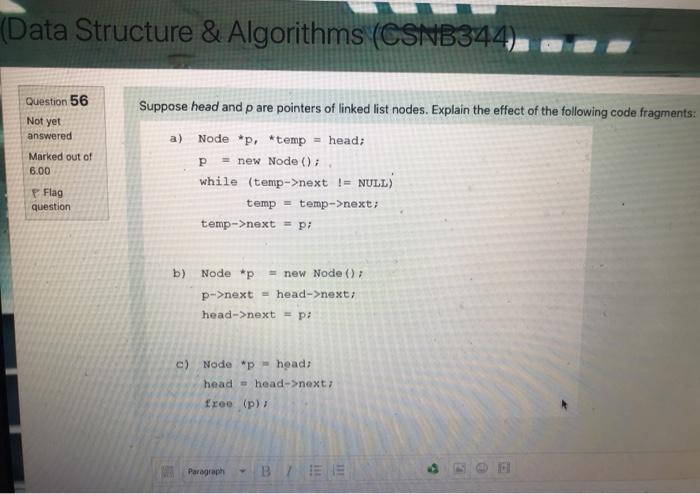 Data Structure & Algorithmes (Data Structure & Algorithms (CSNB344) Question 56 Not