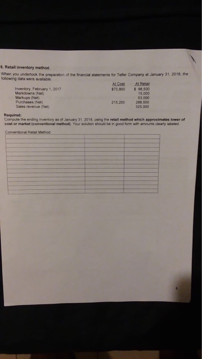  HELP 8. Retail inventory method When you undertook the preparation of