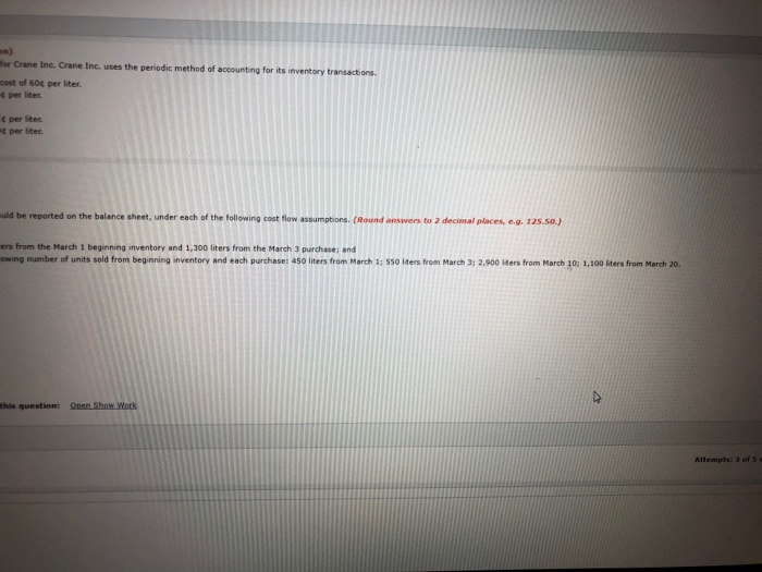 are provided with the following information for Crane Inc. Crane Inc. uses