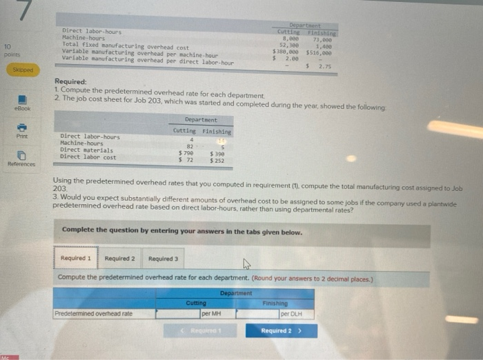 per machine-hour Variable manufacturing overhead per direct labor-hour Department Cutting Finishing 8,000
