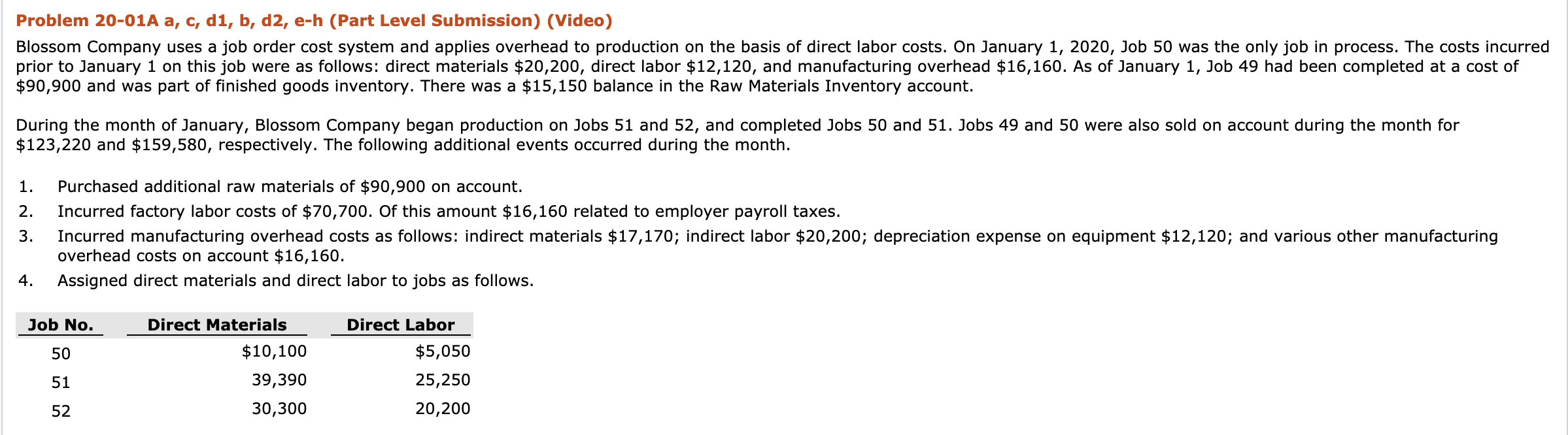 Problem 20-01A a, c, di, b, d2, e-h (Part Level Submission)