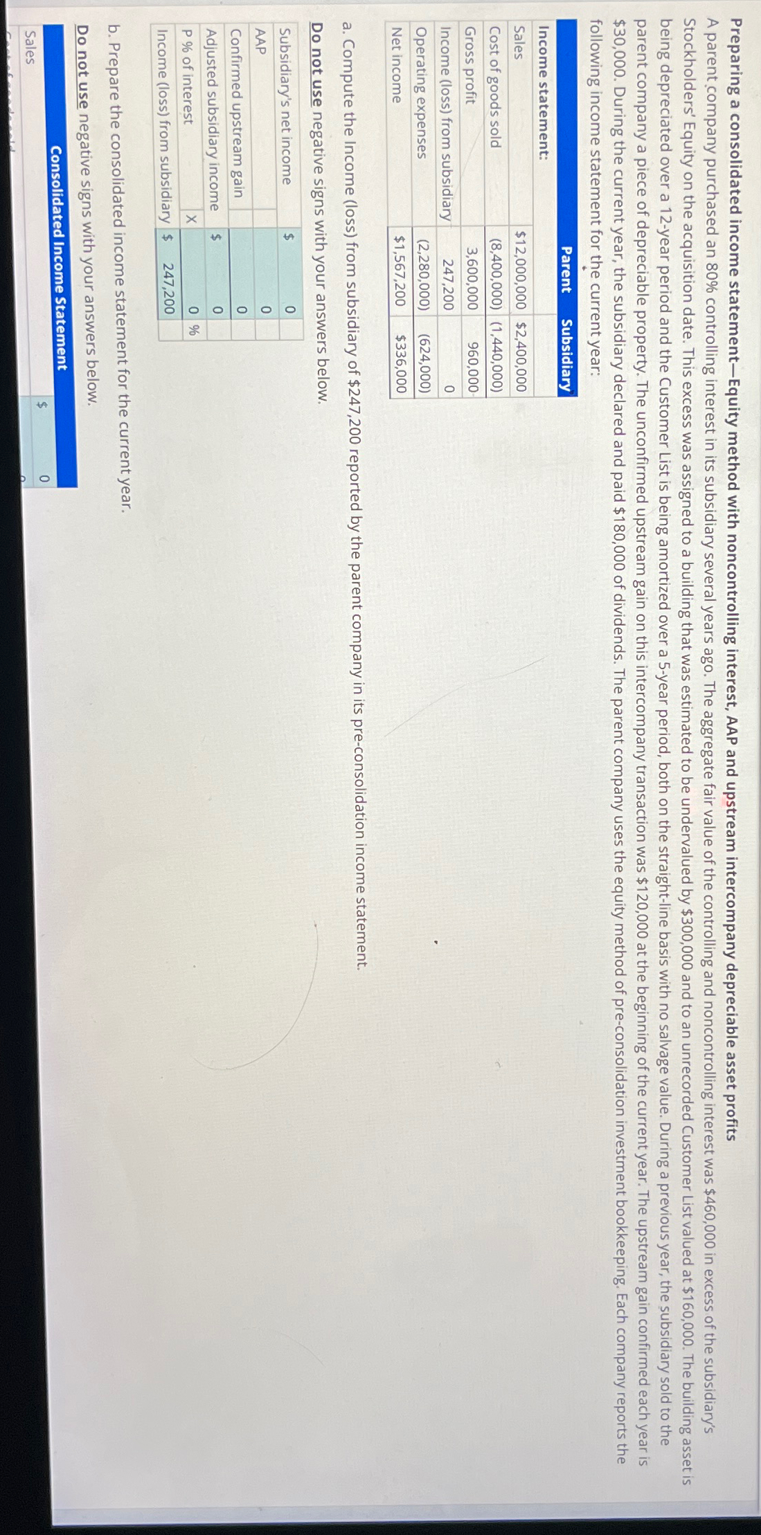  Preparing a consolidated income statement-Equity method with noncontrolling interest, AAP and