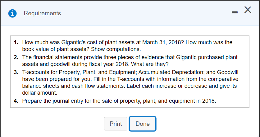 help!!! i Requirements - X 1. How much was Gigantic's cost of