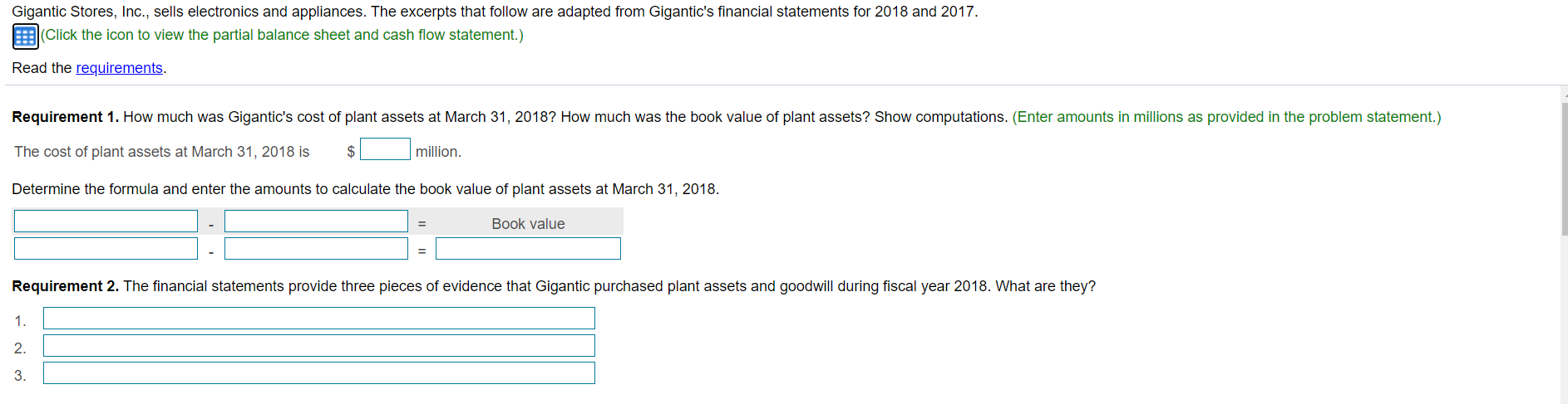 of evidence that Gigantic purchased plant assets and goodwill during fiscal year