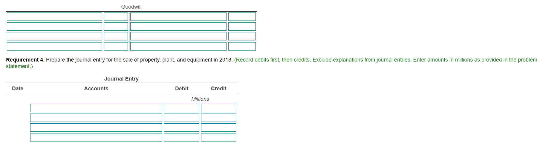 Depreciation; and Goodwill have been prepared for you. Fill in the T-accounts