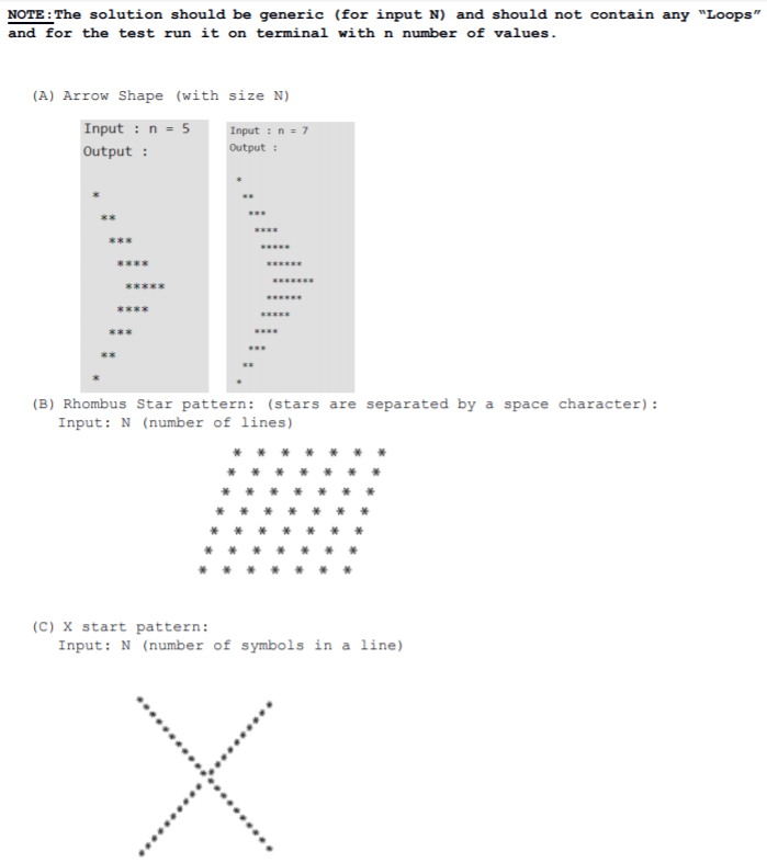Draw the following patterns using the recursion mechanism.(You have to run the