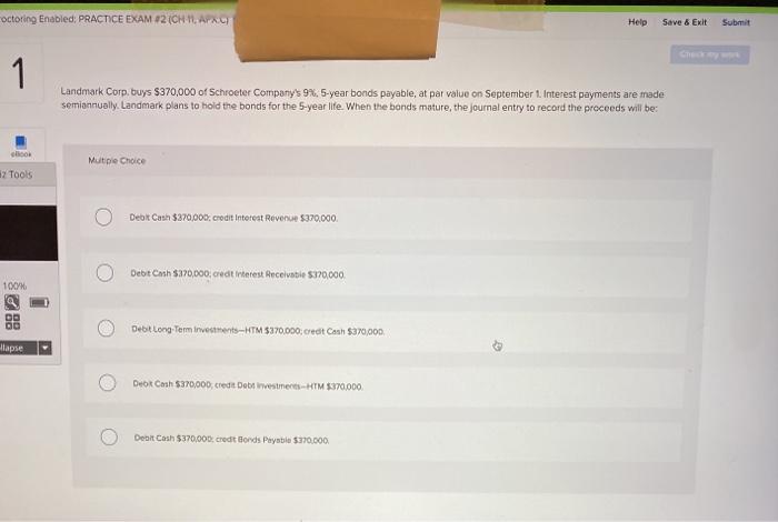  octoring Enabled: PRACTICE EXAM 2 (CH TAX Help Save & Exit