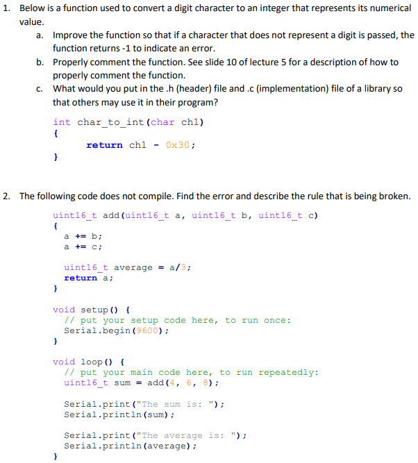  1. Below is a function used to convert a digit character