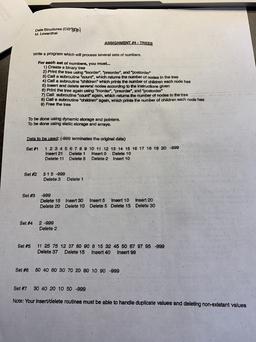 In java please. Data Structures Write a program which will process beveral