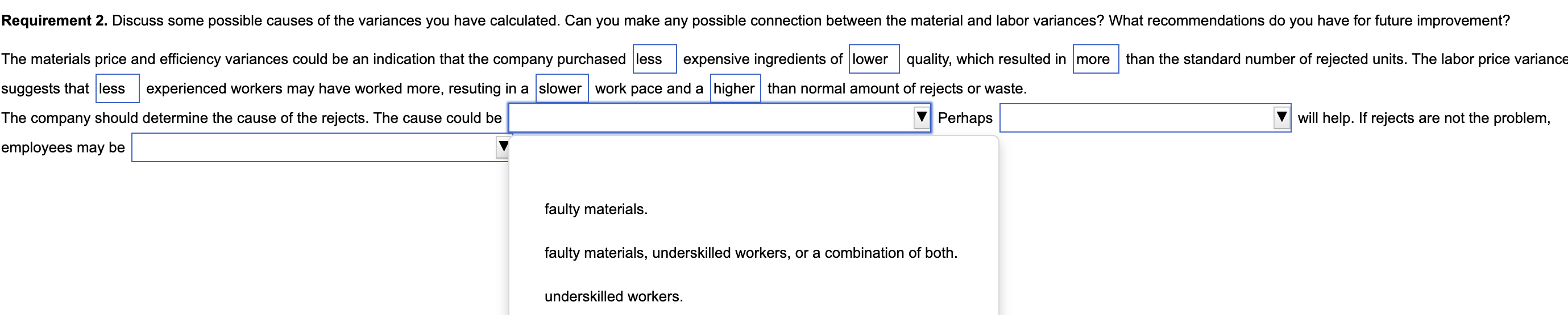 efficiency and price variance and the wage and labor efficiency variances for