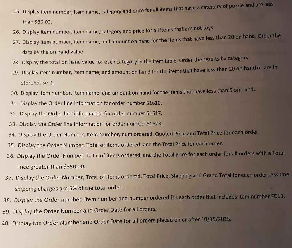 to create SELECT statements based on the requests below. Save the script