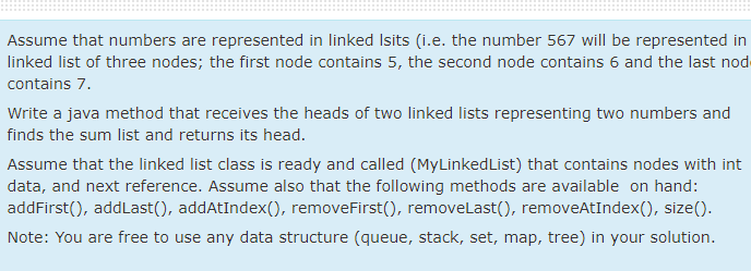 using java , Assume that numbers are represented in linked Isits (i.e.