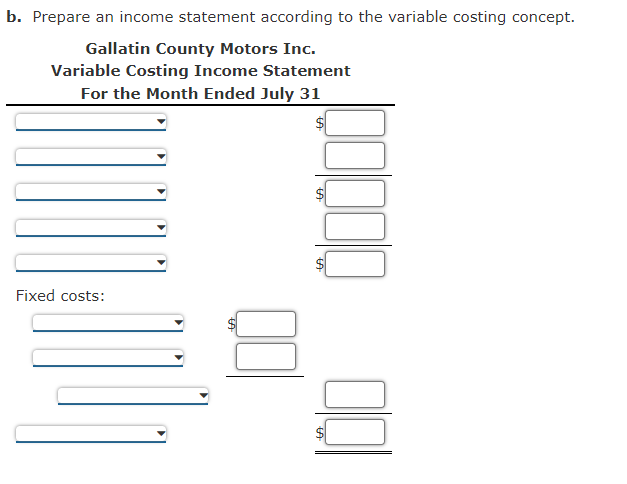 income statement according to the variable costing concept
