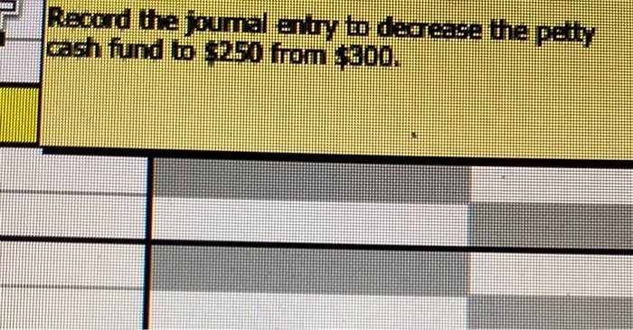  1. record the journal entry to decrease the petty cash fund