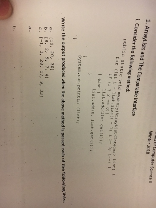  uls 8f Computer Science l Winter 2018 1. ArrayLists and The
