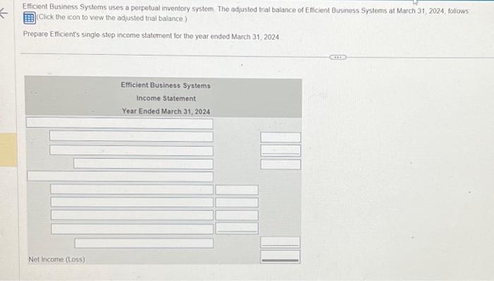 March 31,2024 , follows (Click the icon to vew the adjusted trial