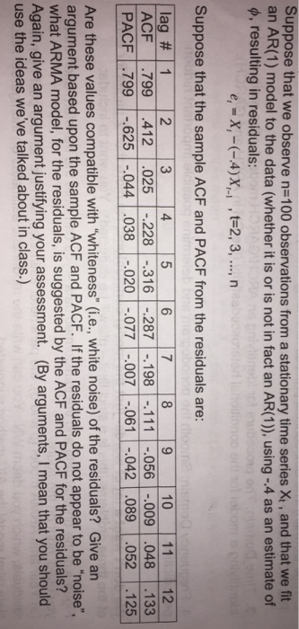 explain* 5. (10 pts) Suppose that we observe n 100 observations from