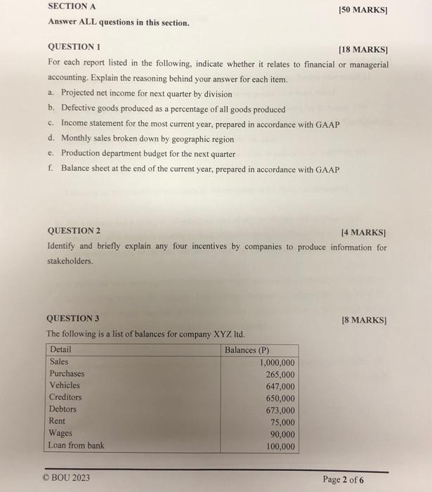  QUESTION 1 [18 MARKS] For each report listed in the following,